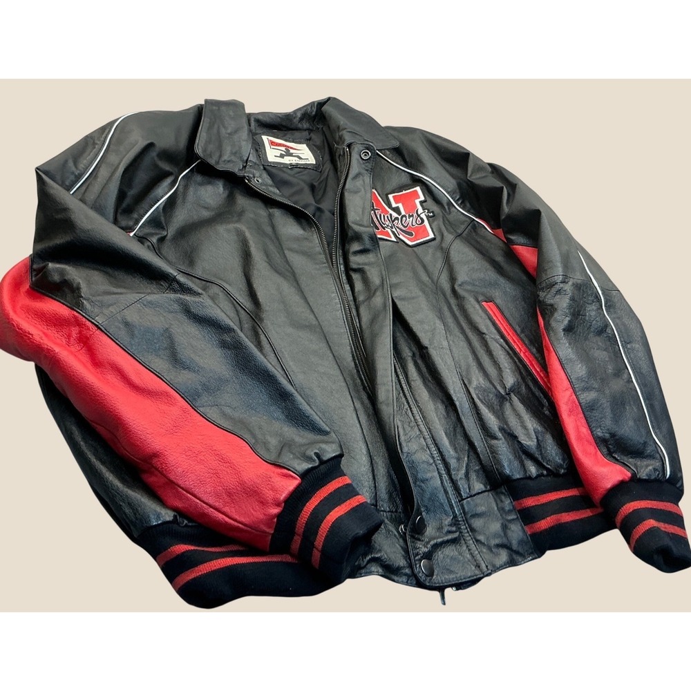 Nebraska Huskers Vintage Leather Varsity Jacket Embroidered XL Black Red READ